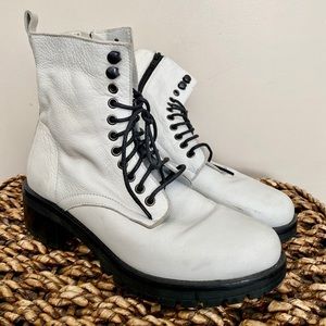 Urban Outfitters White Leather Combat Boot